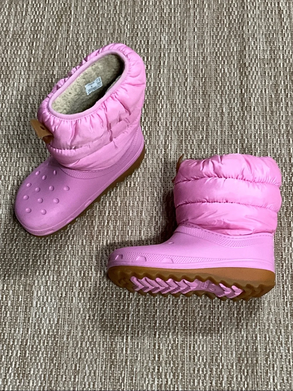 CROCS Kids Pink Insulated Snow Boot with Brown Sole
